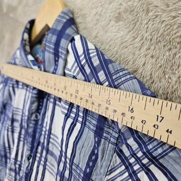 Robert Graham Button-Down Shirt Blue And White Plaid Short Sleeve Men's Size XS - Picture 6 of 10